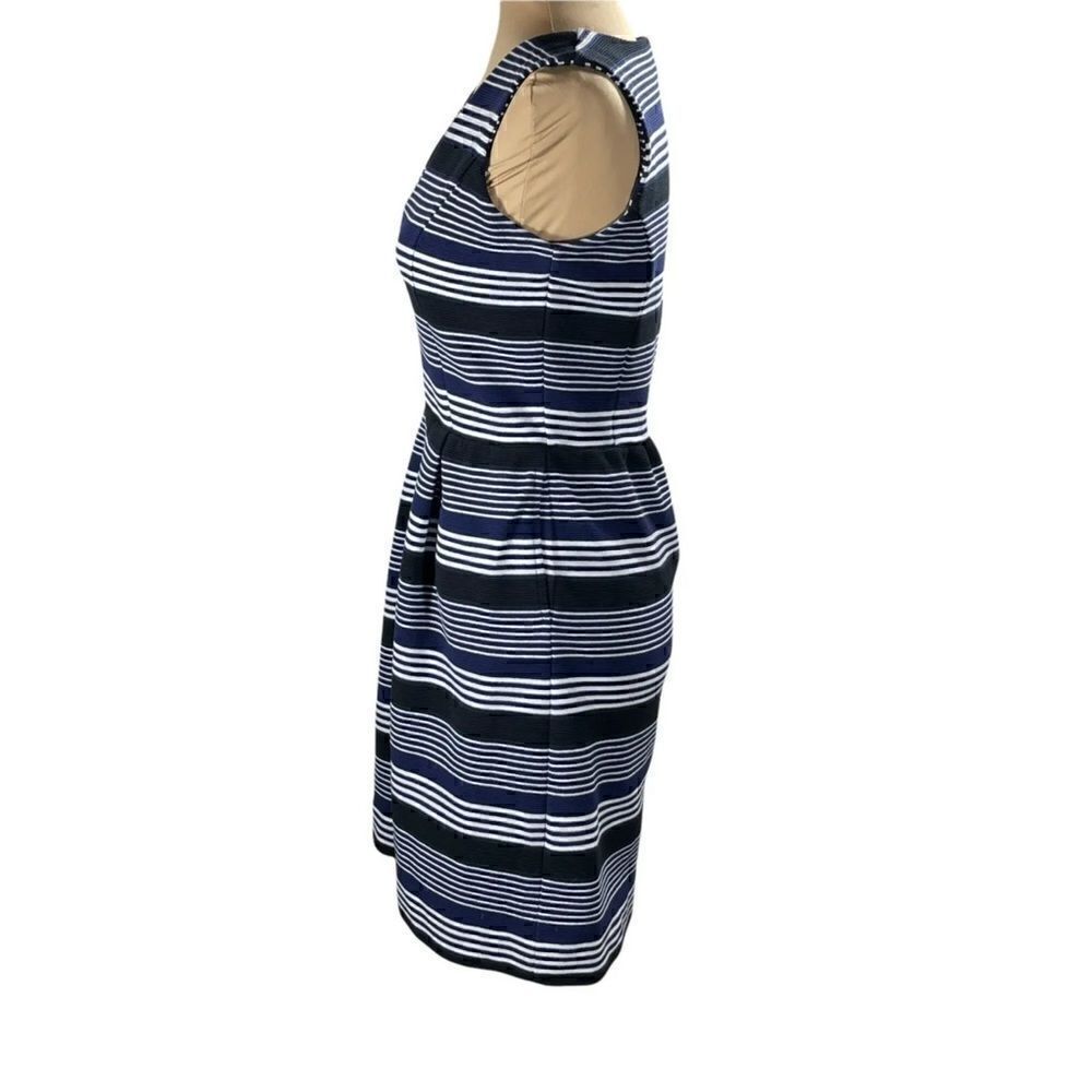 Madewell Gallerist Pointe V-Neck Sleeveless Blue Black Stripe Dress | S - Picture 3 of 7